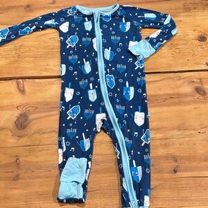 LITTLE SLEEPIES 18-24M Blue Bamboo Dreidel Print Footed Romper Coverall Jewish